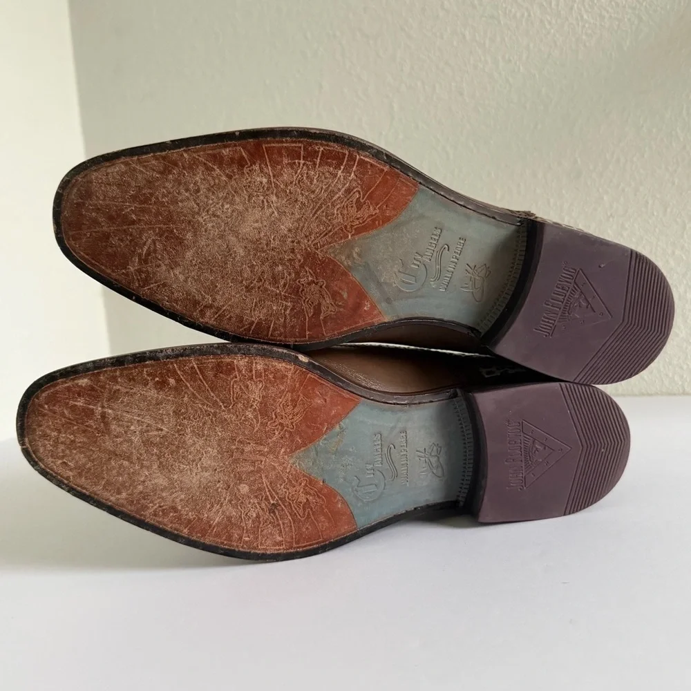 John Fluevog City Angels Damascus Classic Brogued Oxfords Grey Croc Womens US 10